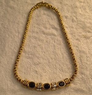 Swarovski Gold Necklace with Black and Silver Accents